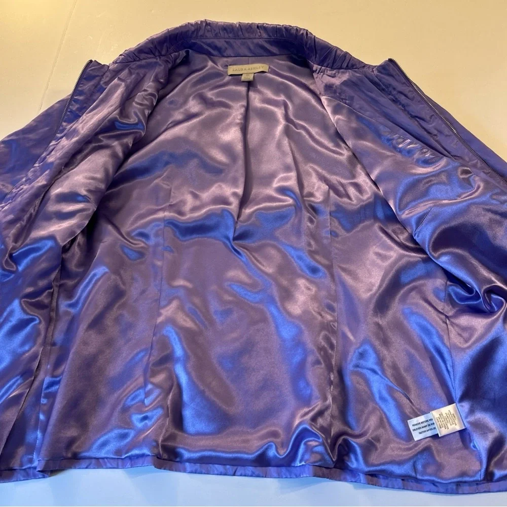 Vtg Laura Ashley Metallic Purple Jacket XL Windbreaker Shimmer‎ Ruffle Y2K Shiny